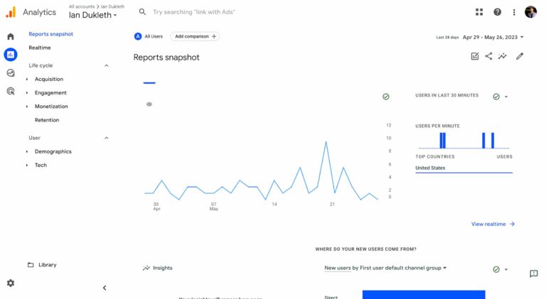 screenshot example of google analytics dashboard report.