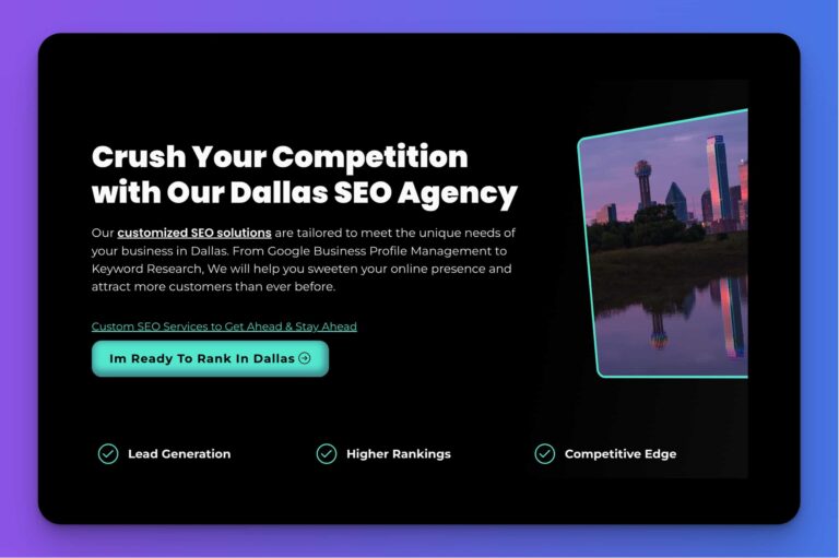 local content marketing example of above the fold landing page for dallas seo agency